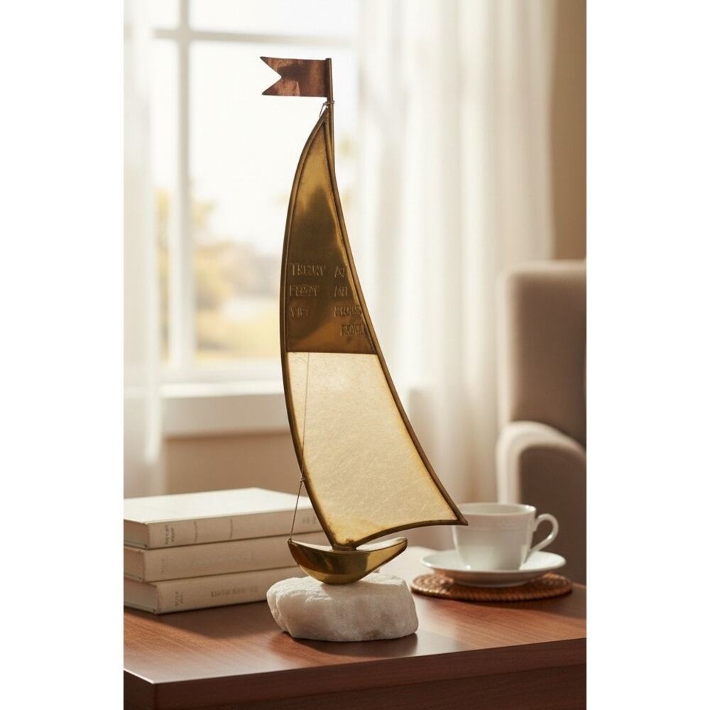De Mott Sailboat Single Sale On Onyx Base 15 Inches High New With Tag